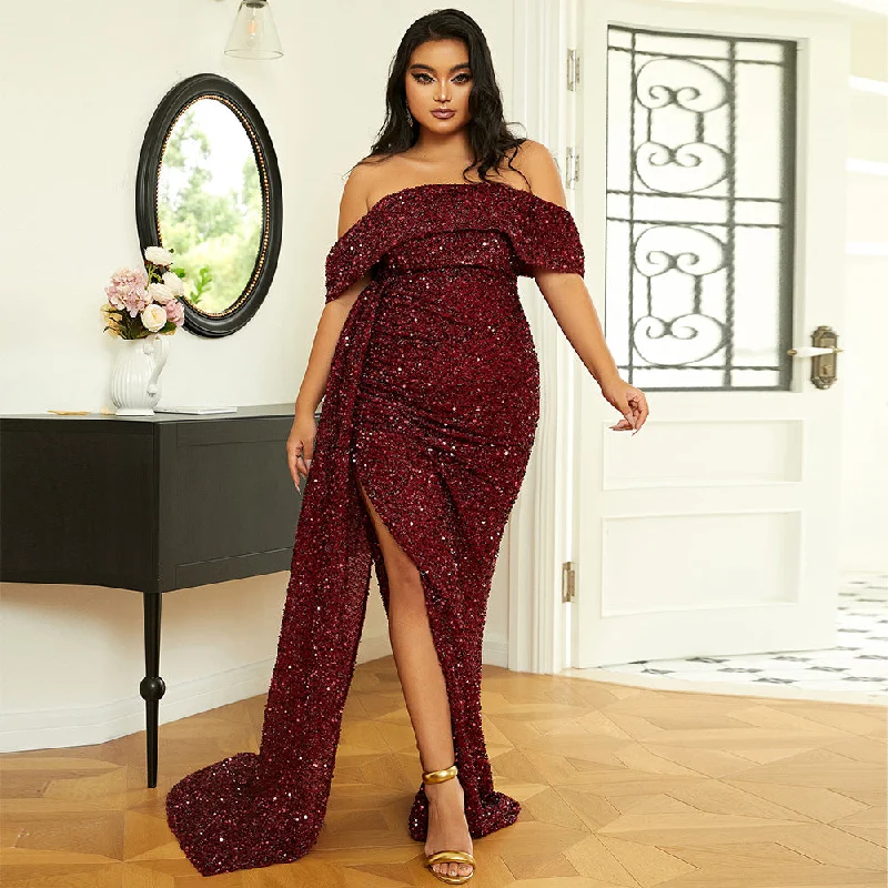 Long Party Cocktail Light Sequined Evening Dress Tunics Cozy comfortable