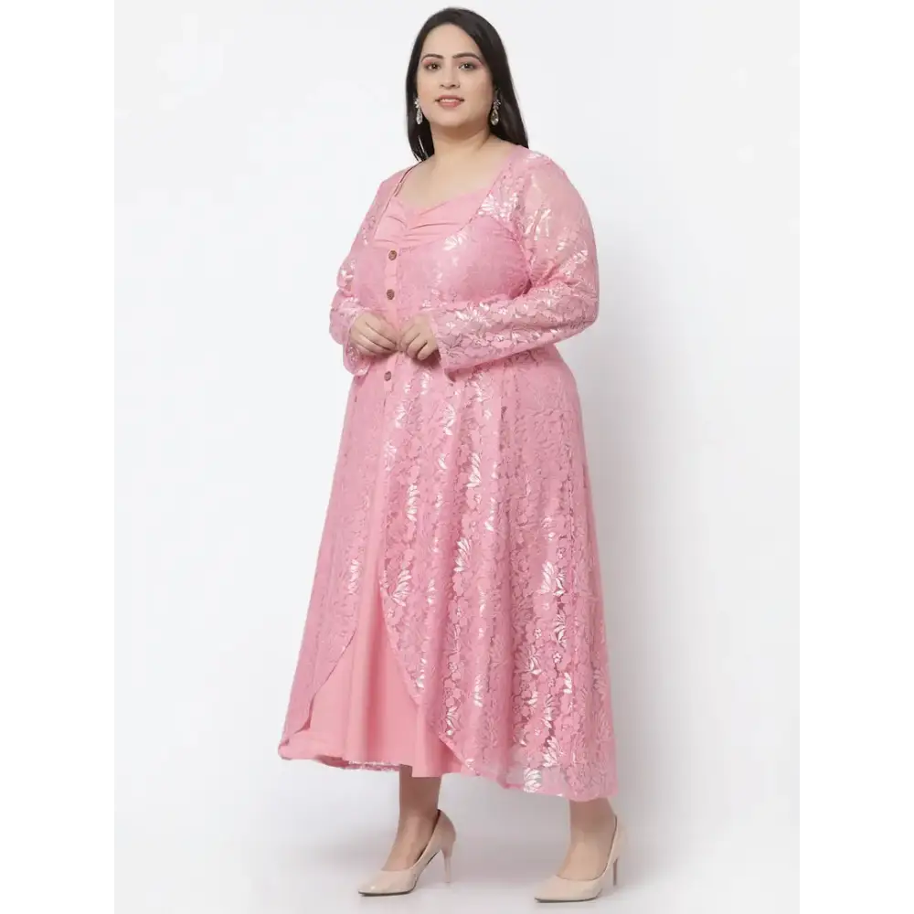 Stylish Pink Crepe Self Design Maxi Length Dresses For Women Tunics Practical easy-care