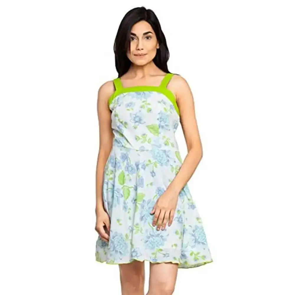 Femninora Green Color Printed Dress with Green Stripe Tunics Stylish modern