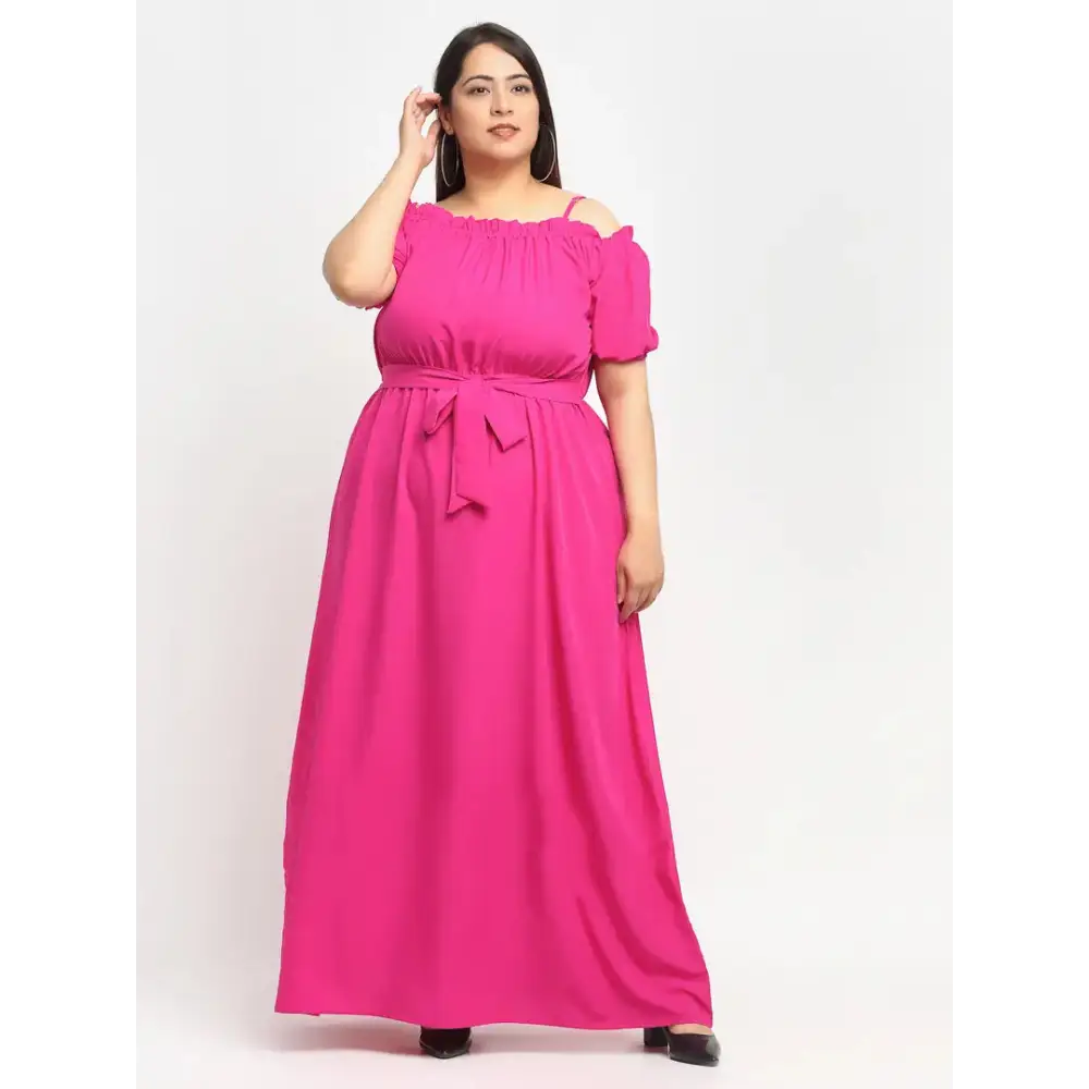 Stylish Pink Crepe Solid Maxi Length Dresses For Women Tunics Stylish elegant