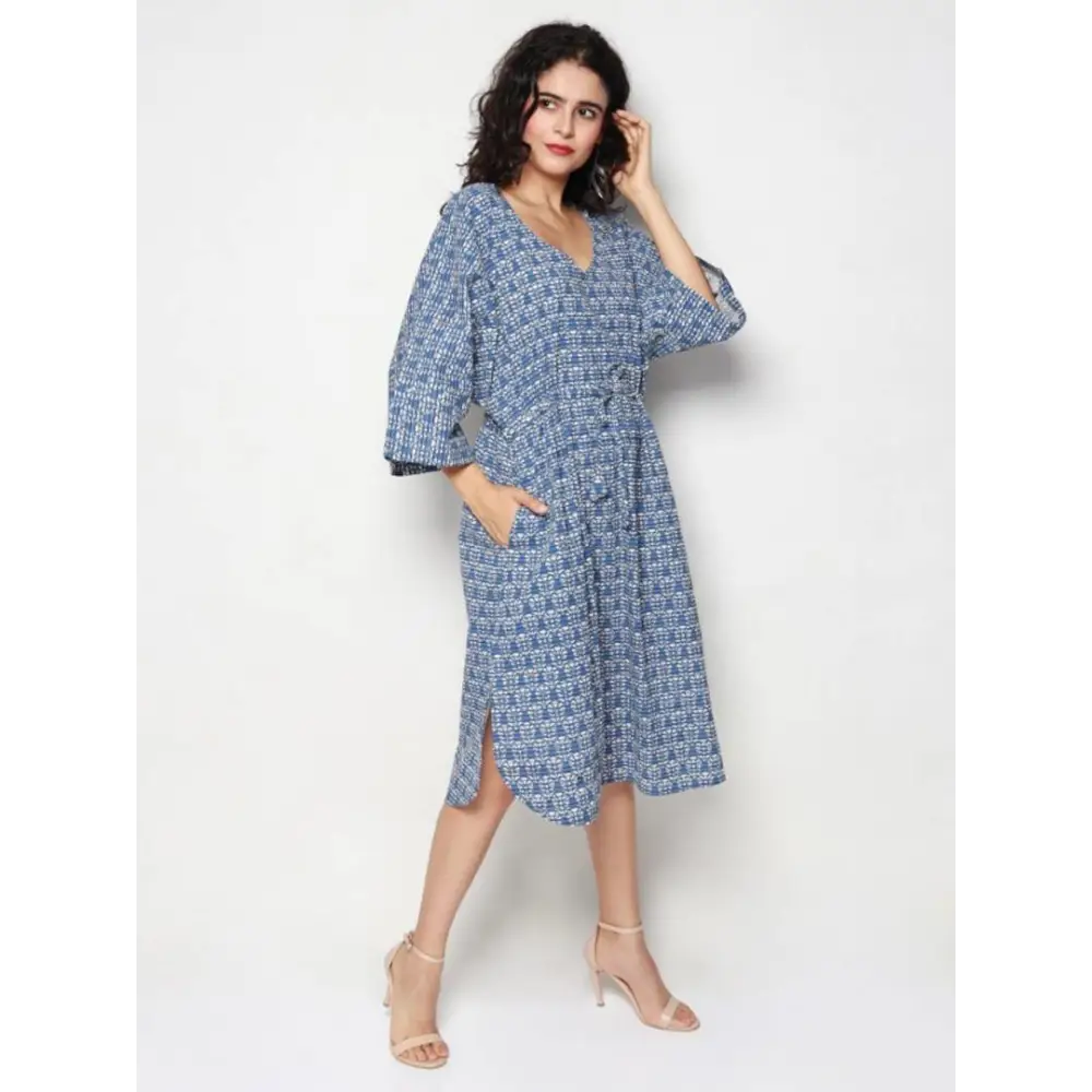 Elegant Pure Cotton Block Print Kaftan Dress For Women Tunics Plaid country