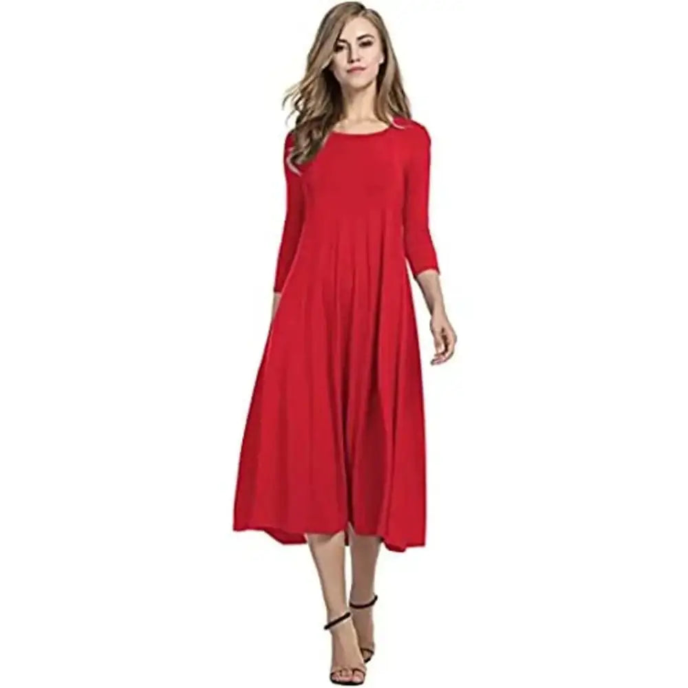 Vaani Creation Women's 3/4 Sleeve A-line and Flare Midi Long Dress Tunics Bestseller popular