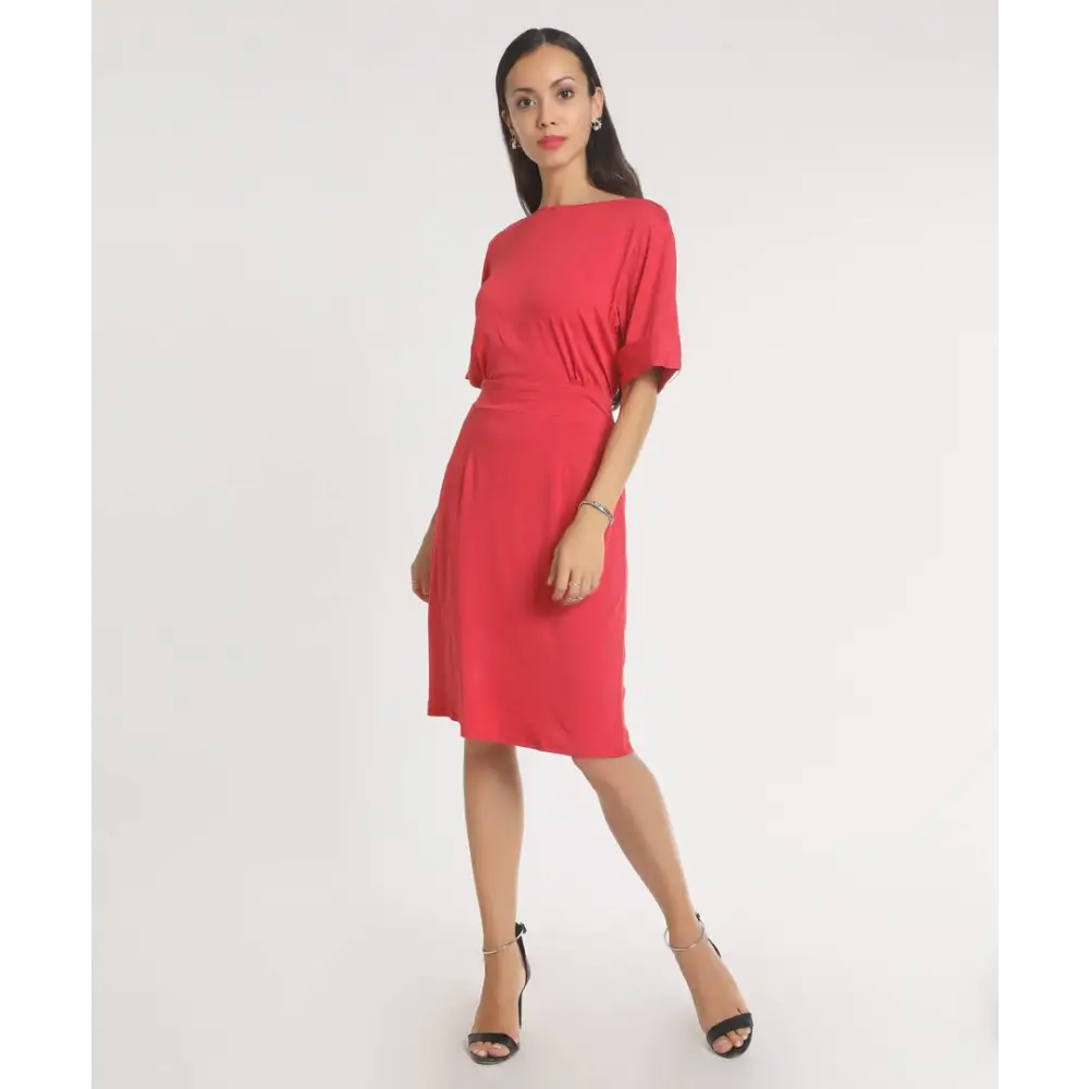 Stylish Polyester Red Solid Dress For Women Tunics Cozy soft