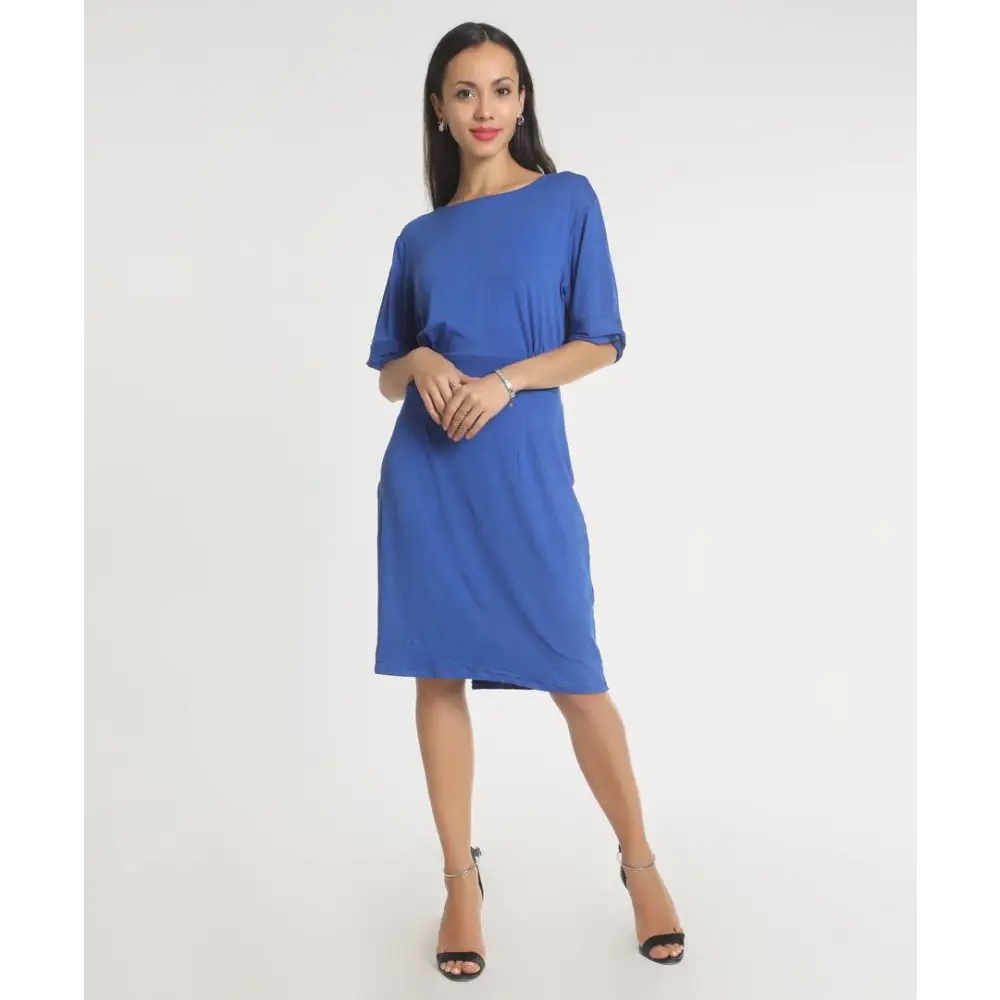 Stylish Polyester Blue Solid Dress For Women Tunics Fashionable chic