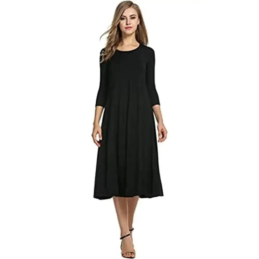 Vaani Creation Women's 3/4 Sleeve A-line and Flare Midi Long Dress Tunics Exclusive limited