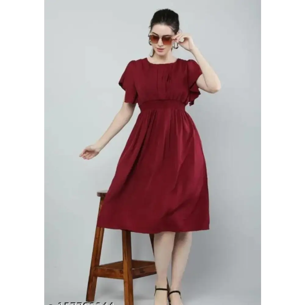 MAROON NECK PLEATED DRESS Tunics Review highly