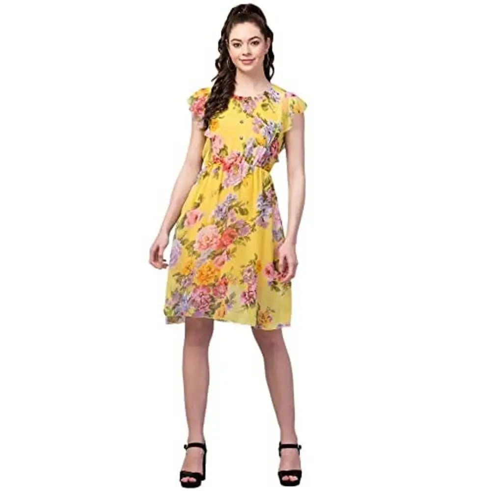 My Swag Women's Floral Print Fit and Flare Dress Tunics Bridal satin