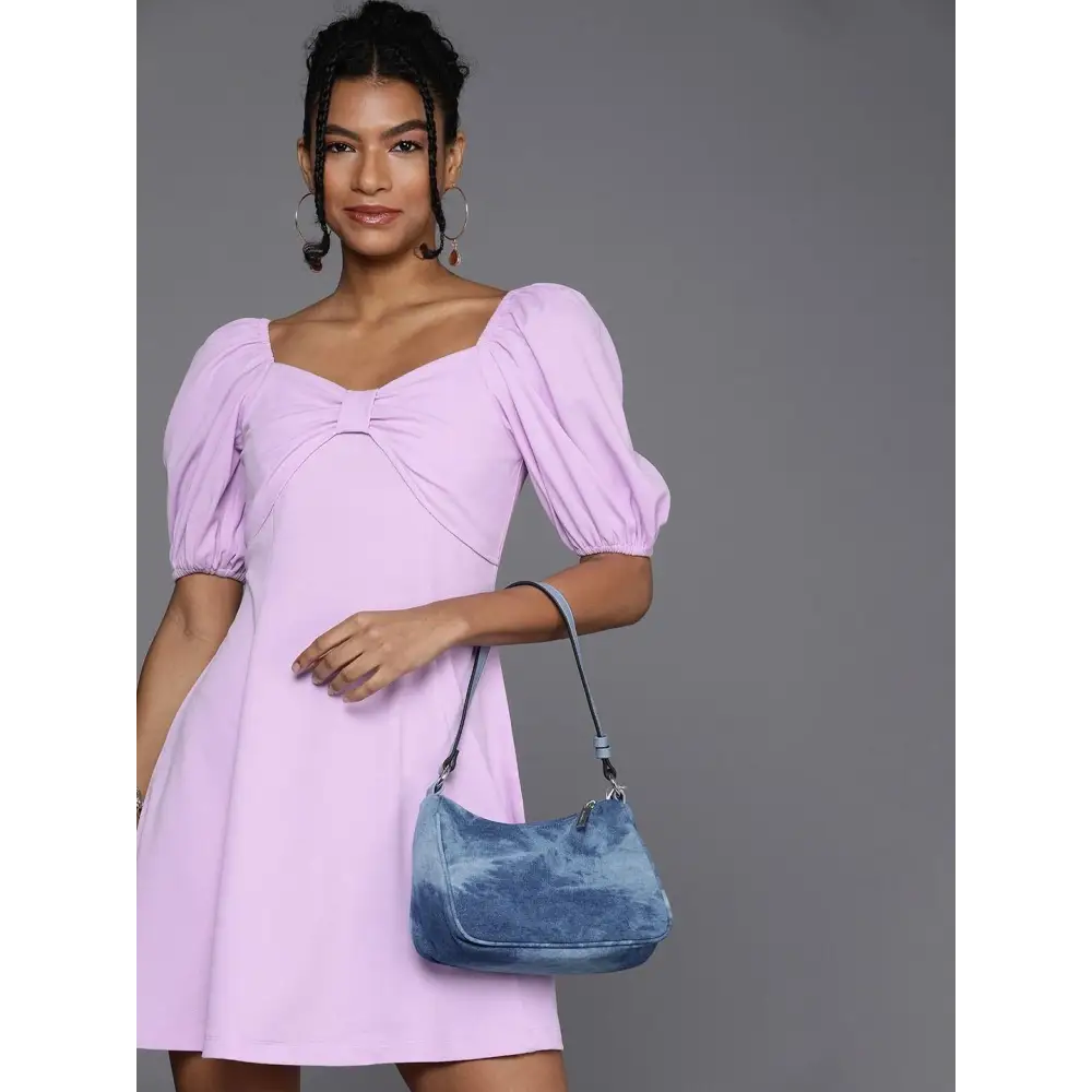 Style Quotient Women Lavender Puff Sleeves Dress Tunics Timeless classic