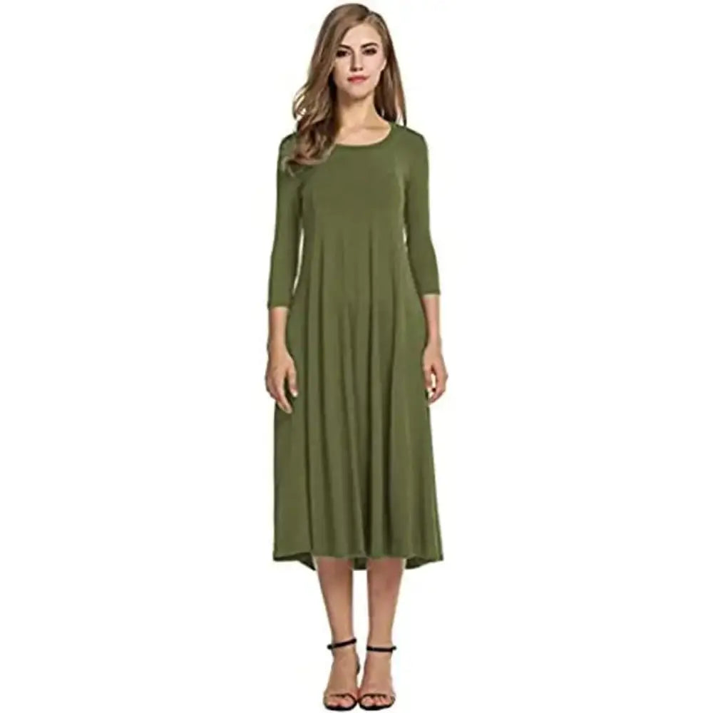 Vaani Creation Women's 3/4 Sleeve A-line and Flare Midi Long Dress Tunics New arrival