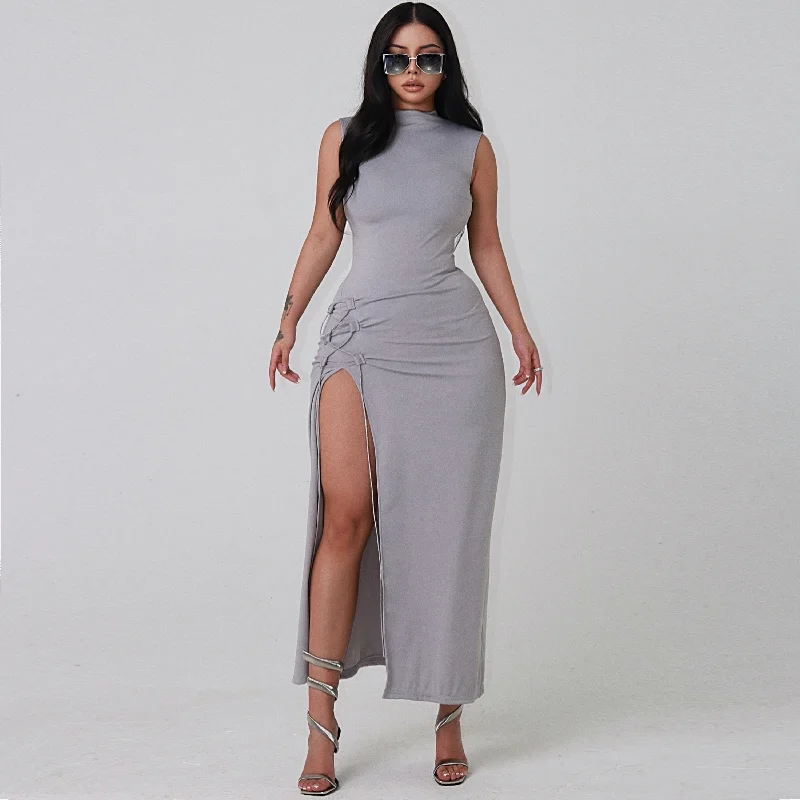 Lauretta SYNEZ Side Slit Lace Up Long Dress Tunics Custom made