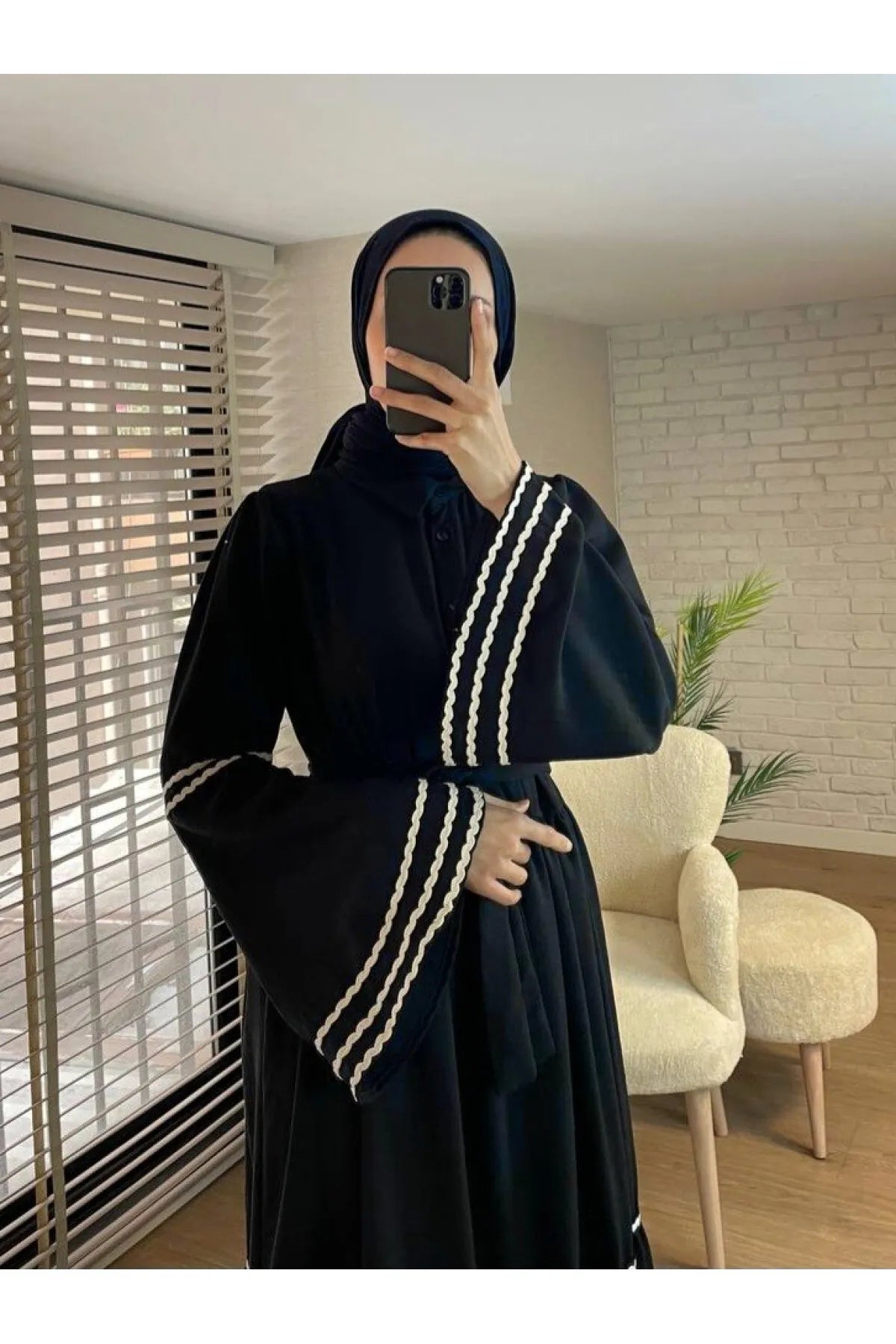 Hijabiya Women's  Dress with Embroidered On Sleeves And Skirt Hijabs Casual Short Summer