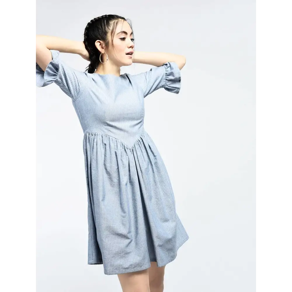 Stunning Blue Cotton Self Design Dress Tunics Chinos classic