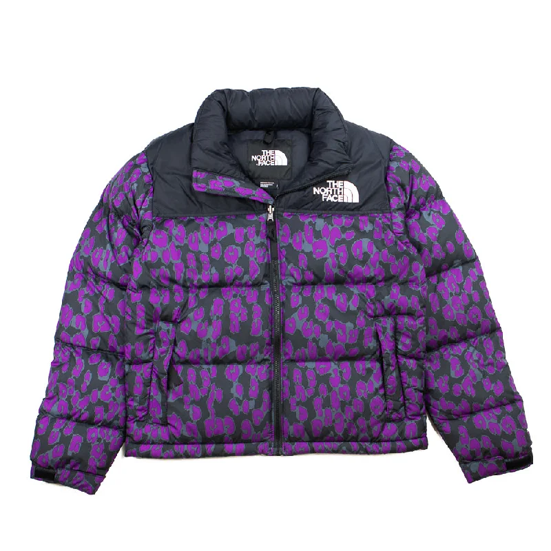 W Print Nuptse Jacket (Gravity Purple/Leopard) Denim Jacket Leather Jacket Suede Jacket