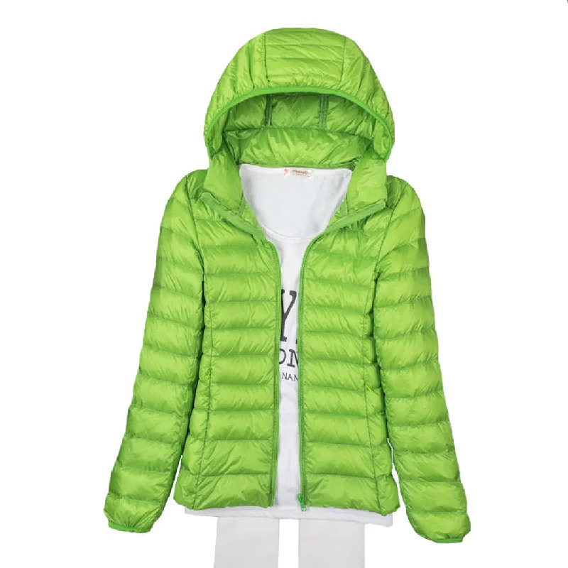 Thin Down Jacket Female Long Sleeved Hooded Women Ultra Light Warm Coat Nylon Jacket Polyester Jacket Spandex Jacket