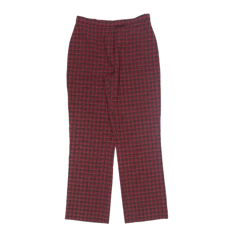 EXTESA Check Trousers Red Relaxed Straight Womens W28 L30 Trousers sophisticated sleek