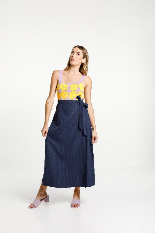 Liberty Skirt - Sale - Slinky Navy asymmetrical skirt cut