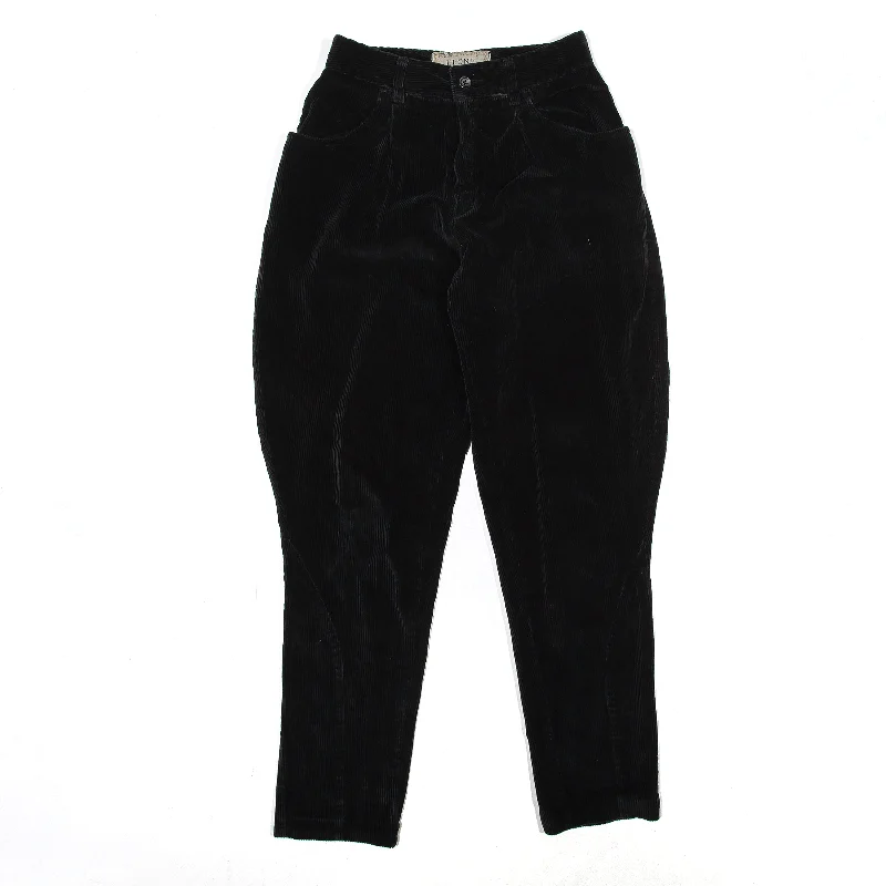 LEONE Corduroy Trousers Black Regular Tapered Womens W24 L28 Trousers Seasonal Trendy