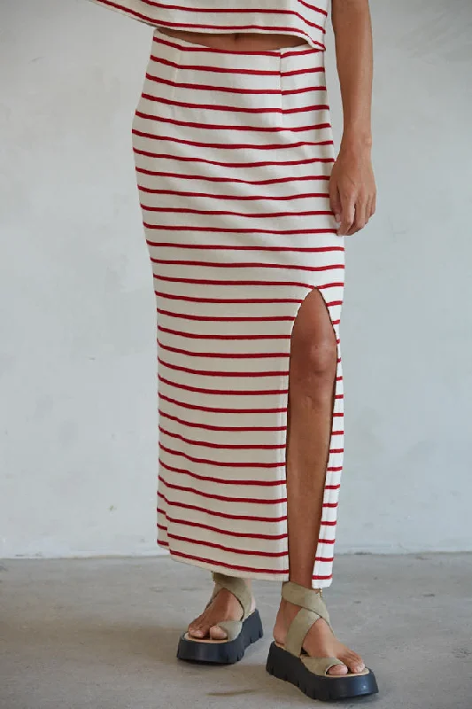 RED GABE STRIPED SKIRT leather skirt bold