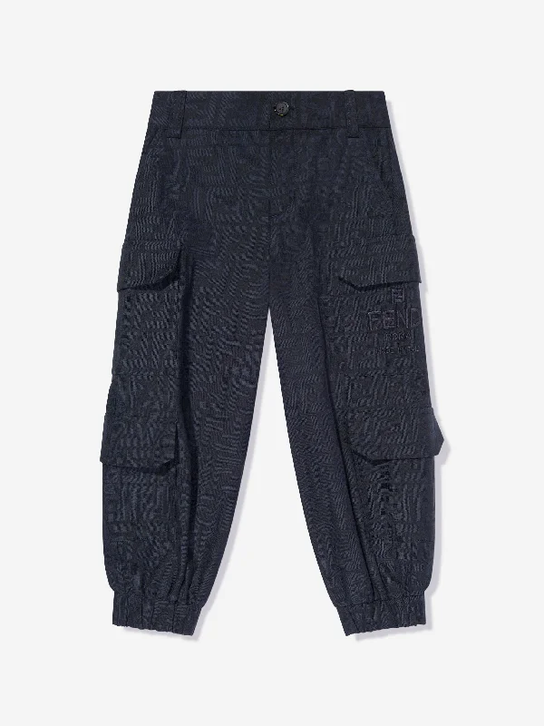 Fendi Kids FF Jacquard Cargo Trousers in Navy Trousers Spring Floral