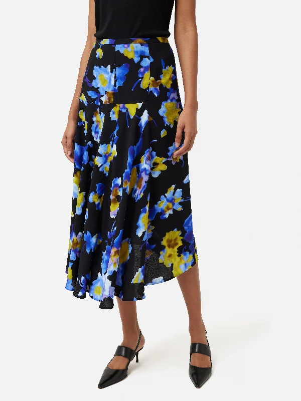 Haze Floral Crepe Skirt | Blue denim skirt fashionable