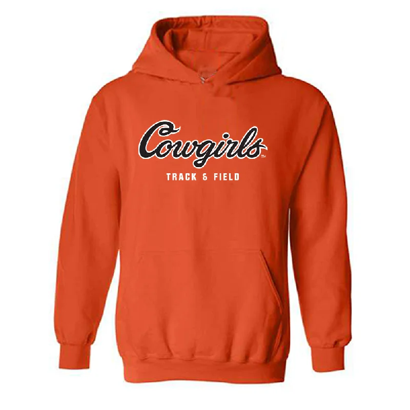 Oklahoma State - NCAA Women's Track & Field : Brooke Bayles - Classic Shersey Hooded Sweatshirt Hoodie with Raw Hem Edgy Unfinished