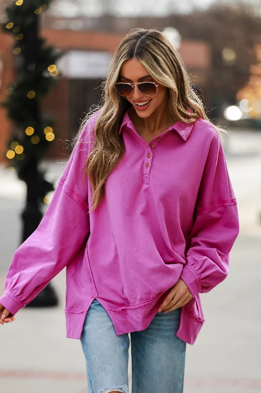 FINAL SALE - Lillian Magenta Oversized Pullover Sabrina Neck Pullover