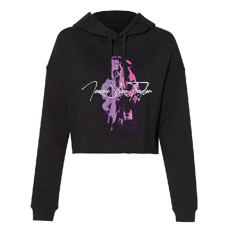 Joanne Shaw Taylor Logo Lightweight Crop Hooded Sweatshirt (Women) Hoodie with Hem Applique Textured Unique