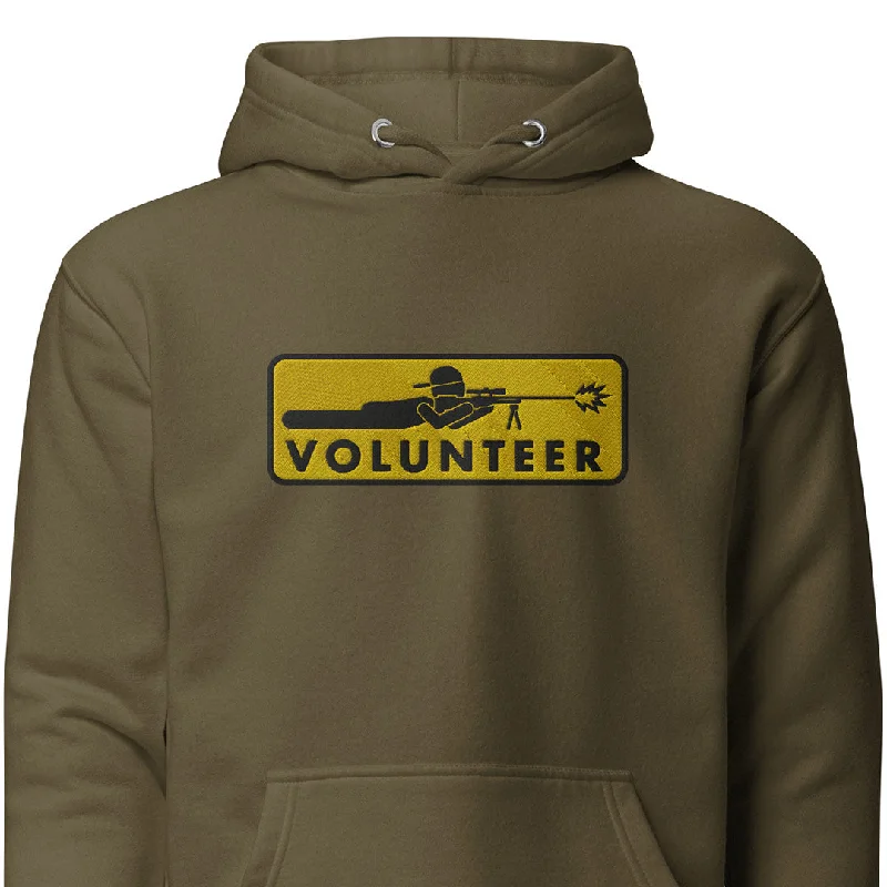 Volunteer Sharpshooter Embroidered Hoodie Sweatshirt Hoodie with Exposed Zipper Edgy Industrial