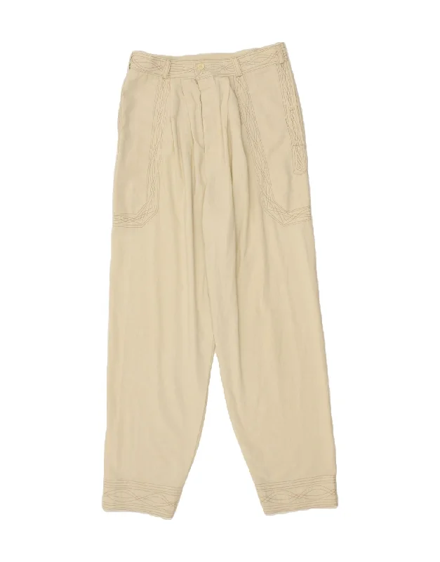 VINTAGE Womens High Waist Tapered Casual Trousers UK 18 XL W32 L30 Beige Trousers Party Sparkling