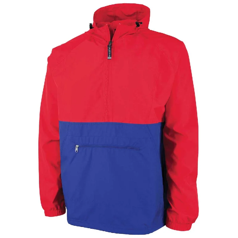 Charles River Unisex Red/Royal Color Blocked Pack-N-Go Pullover Plunging Neck Pullover