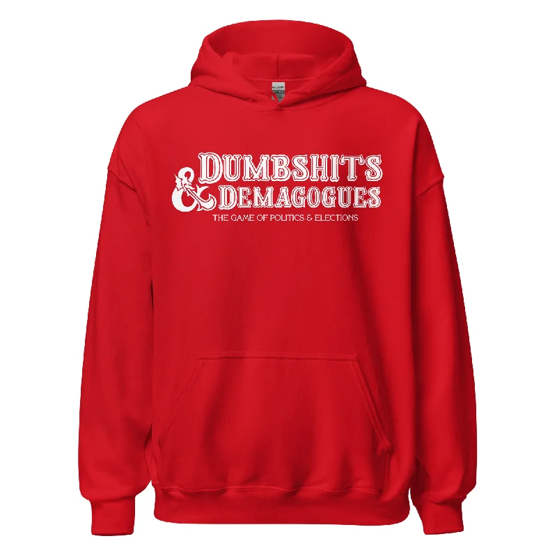 D&D Politics Satire Embroidered Hoodie Hoodie with Back Slit Movement Comfort