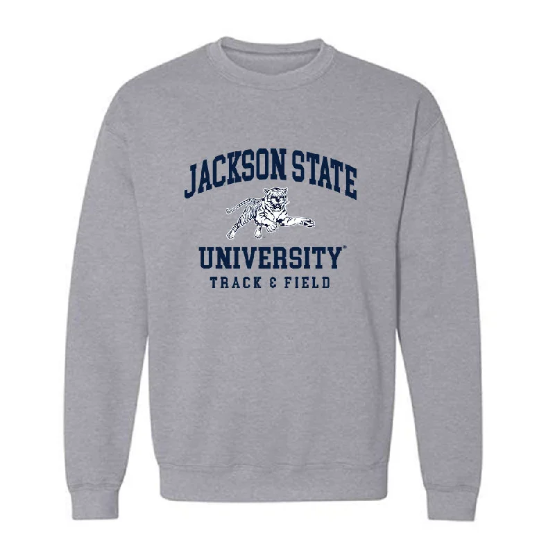 Jackson State - NCAA Women's Track & Field : Callie Calicut - Crewneck Sweatshirt Hoodie with Belted Waist Structured Tailored