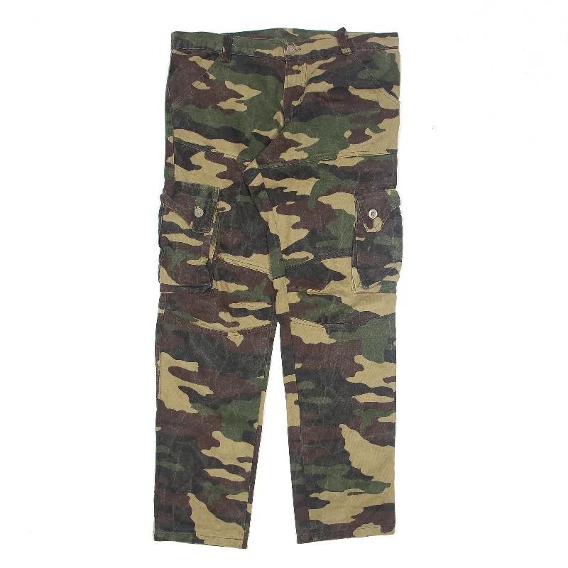 Camo cargo Chambray Trousers Green Regular Straight Womens W34 L30 Trousers Solid Black