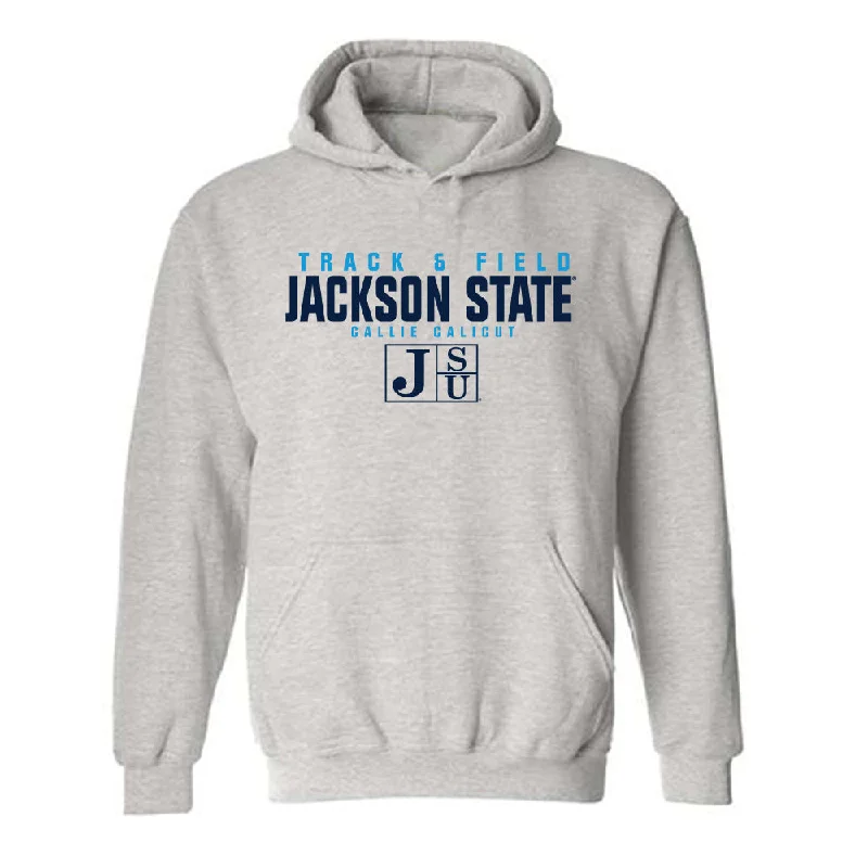 Jackson State - NCAA Women's Track & Field : Callie Calicut - Classic Fashion Shersey Hooded Sweatshirt Zip Hoodie Drawstring Kangaroo Pocket