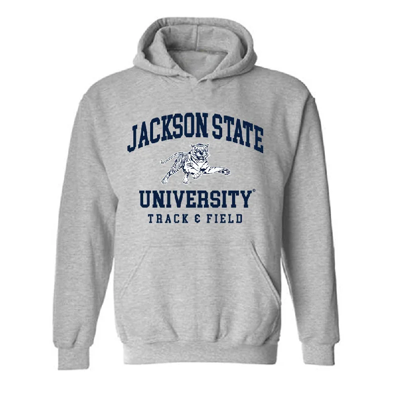 Jackson State - NCAA Women's Track & Field : Callie Calicut - Hooded Sweatshirt Hoodie with Hem Elastic Stretchable Comfortable