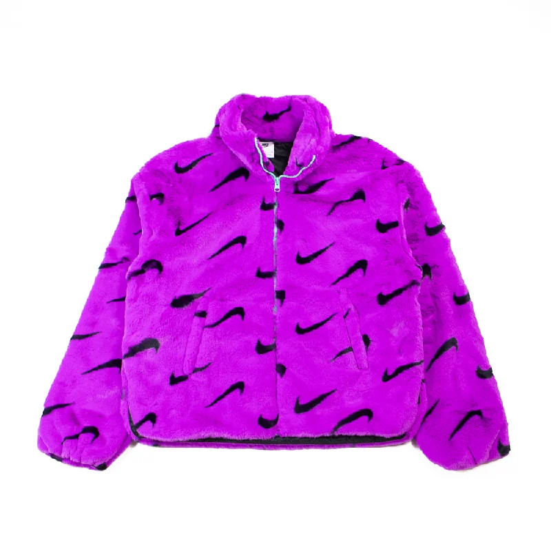 WMNS NSW Plush Jacket (Vivid Purple/Black/Green Glow) Fleece Jacket Down Jacket Feather Jacket