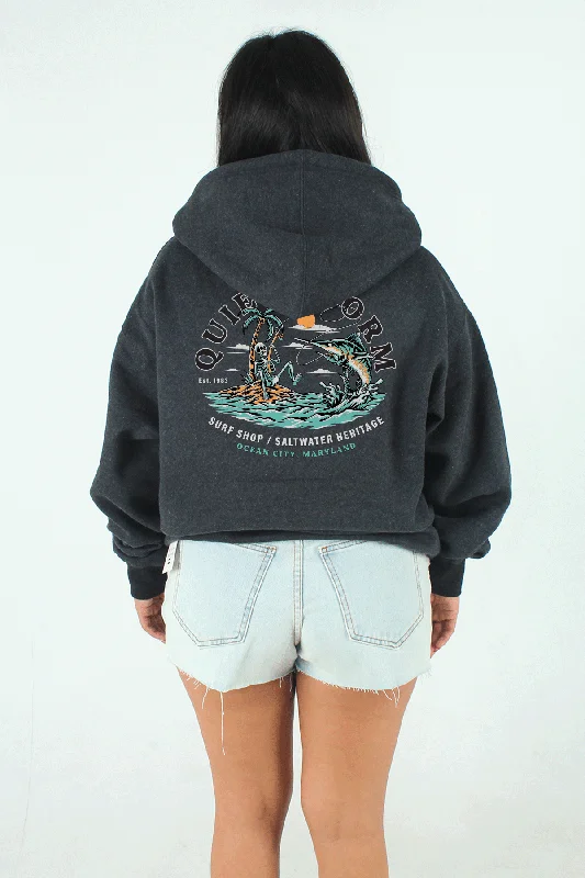 Skeleton Marlin Pullover Hoodie Bishop Sleeve Elegant