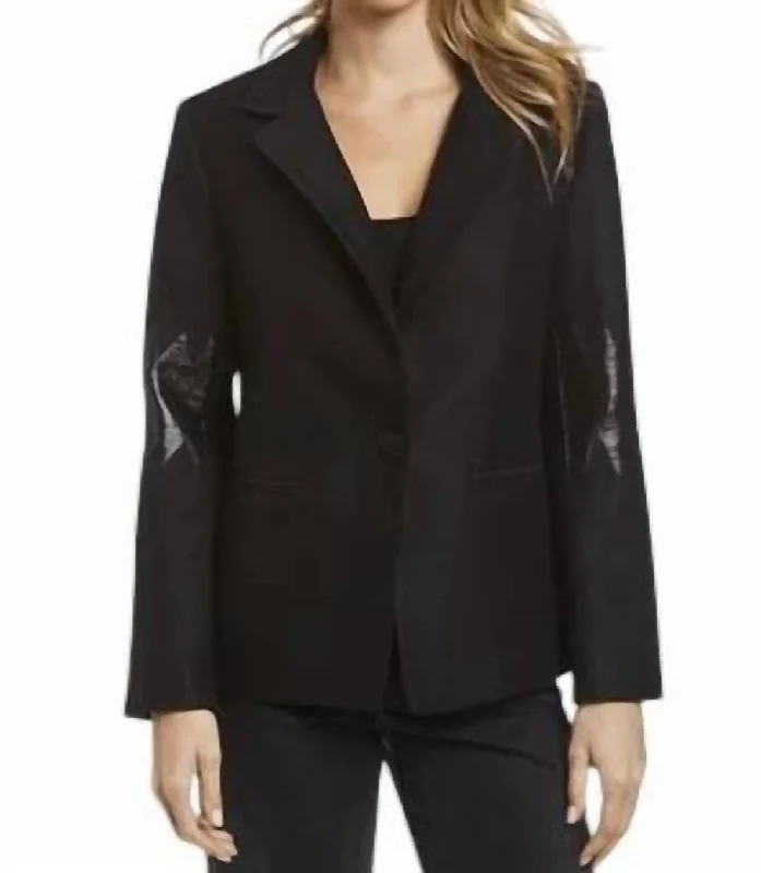 Demi Jacket In Black Ribbed Jacket Pleated Jacket Ruffled Jacket