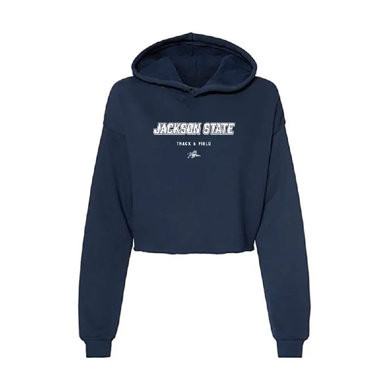 Jackson State - NCAA Women's Track & Field : Callie Calicut - Women's Crop Fleece Hoodie Hoodie with Tied Waist Feminine Flattering