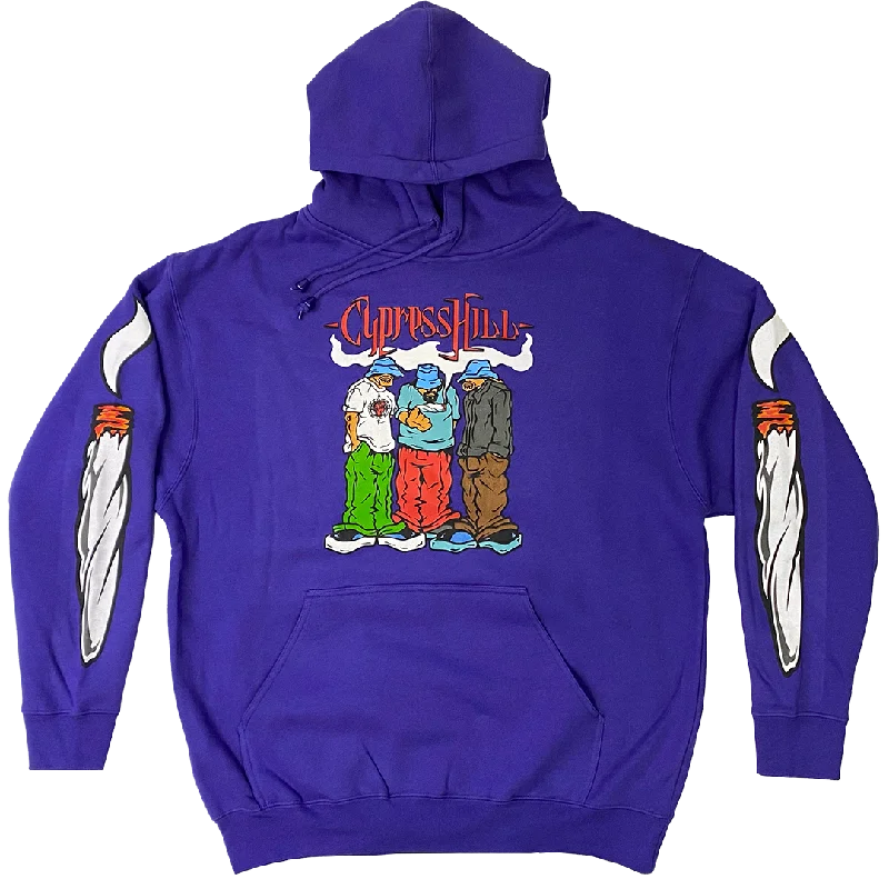 Cypress Hill "Blunted 2023" Pullover Hoodie in Purple Slit Sleeve Stylish