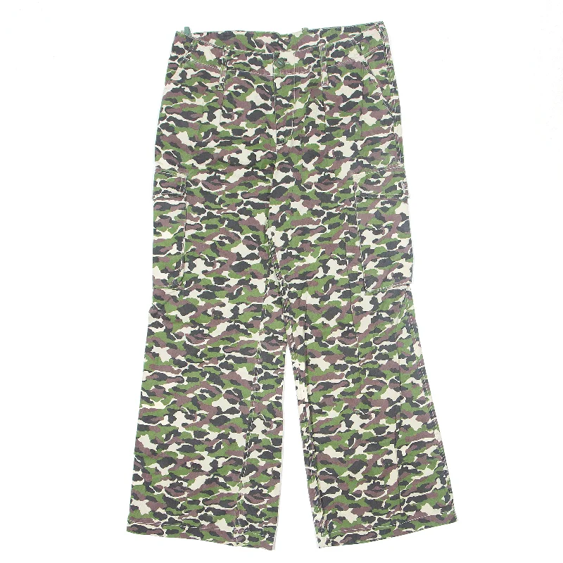 Camo cargo Trousers Green Regular Wide-Leg Womens W32 L27 Trousers Tapered Slim Fit