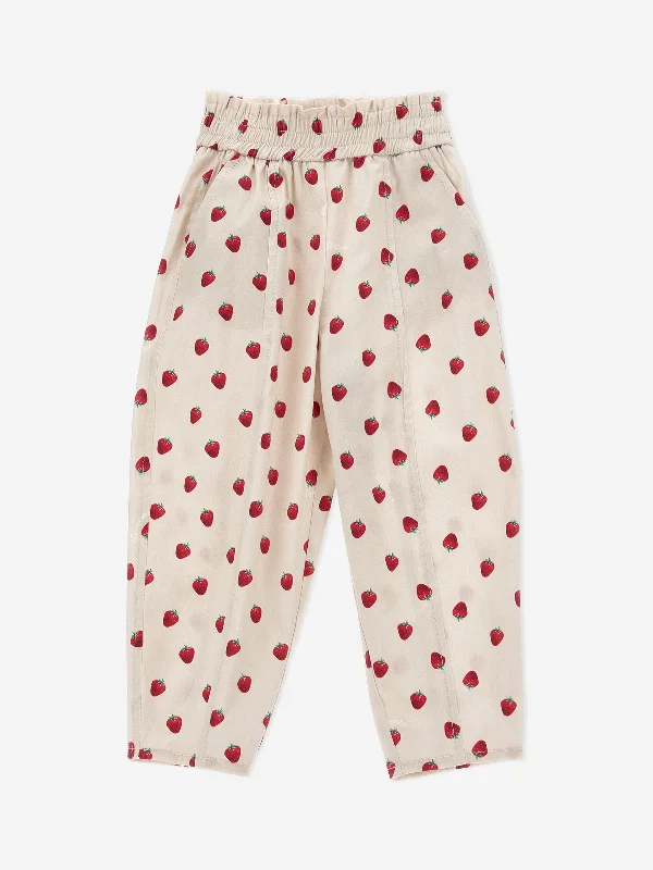 Monnalisa Girls Strawberry Trousers in Beige Trousers sophisticated sleek