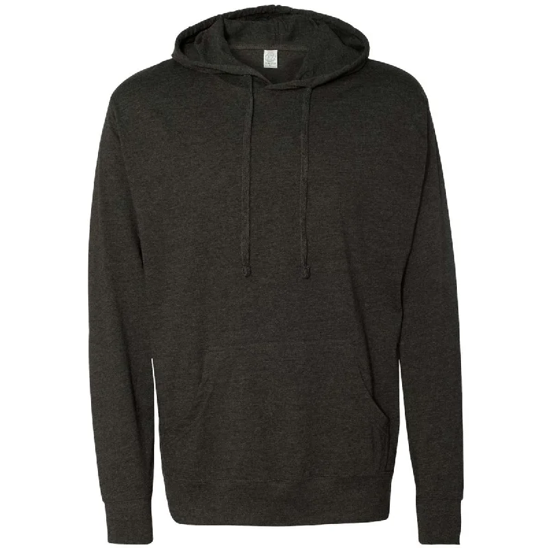 Independent Trading Co. Unisex Charcoal Heather Lightweight Hooded Pullover T-Shirt Faux Fur Trim