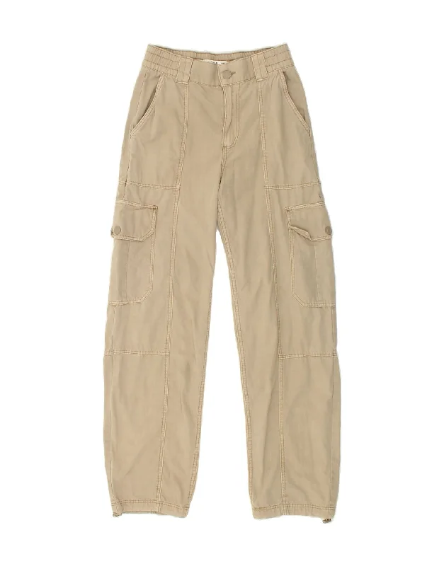 PULL & BEAR Womens Straight Cargo Trousers EU 34 2XS W24 L29 Beige Cotton Trousers Review Highly