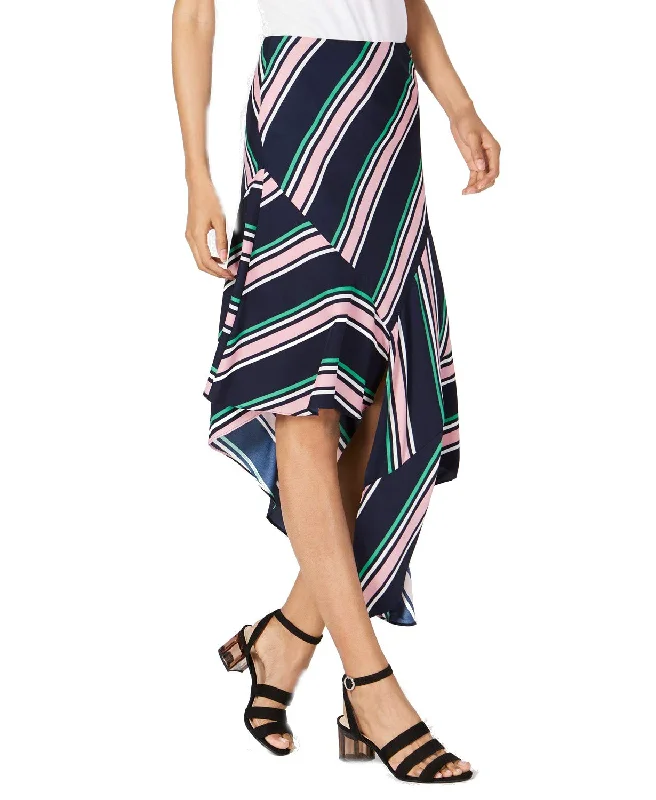 Bar III Womens Striped Asymmetrical Maxi Skirt silk skirt luxurious