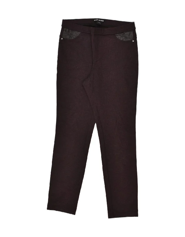 DKNY Womens Skinny Casual Trousers Medium W30 L28  Maroon Check Polyester Trousers Solid Black