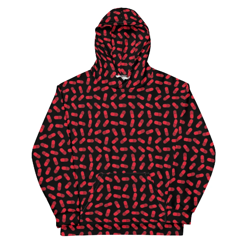 Red Pill Unisex Brushed Fleece Hoodie Hoodie with Crew Neck Simple Timeless