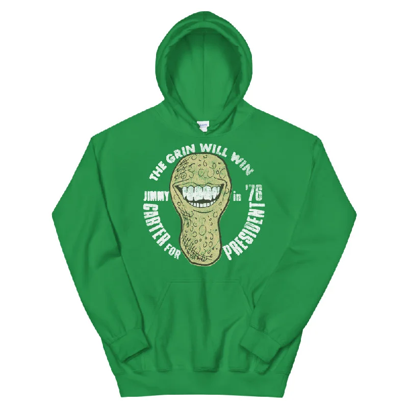 The Grin Will Win 1976 Jimmy Carter Campaign Unisex Hoodie Hoodie with Ribbed Hem Stretchable Secure