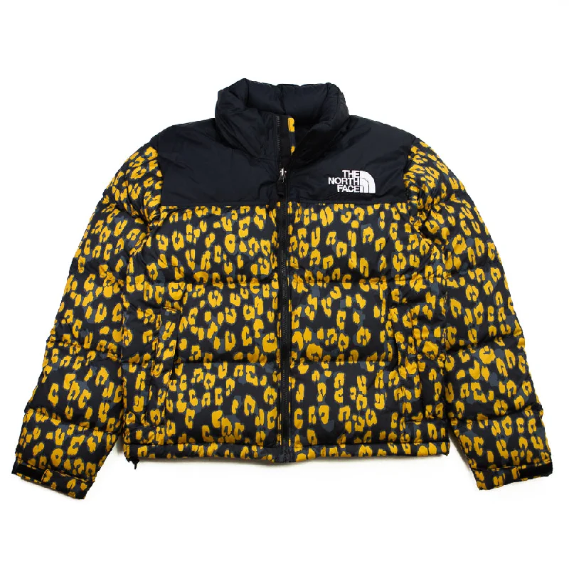 W Print Nuptse Jacket (Yellow/Leopard) Cotton Fabric Linen Fabric Terry Fabric