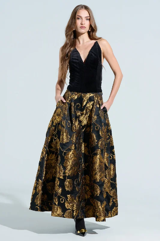 IN THE WILD FLORAL BROCADE  MAXI SKIRT leather skirt bold